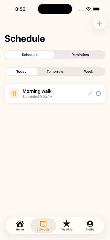 EasyDaisy schedule with a planned morning walk